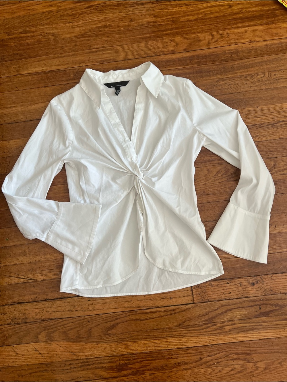 White House Black Market White Twist-Knot Collared Blouse